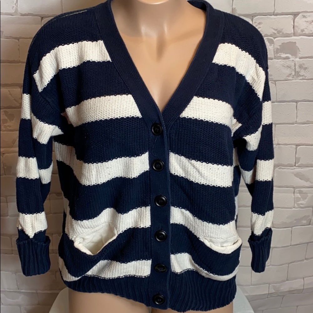 MODCLOTH Chunky Knit Cardigan Blue & White Large